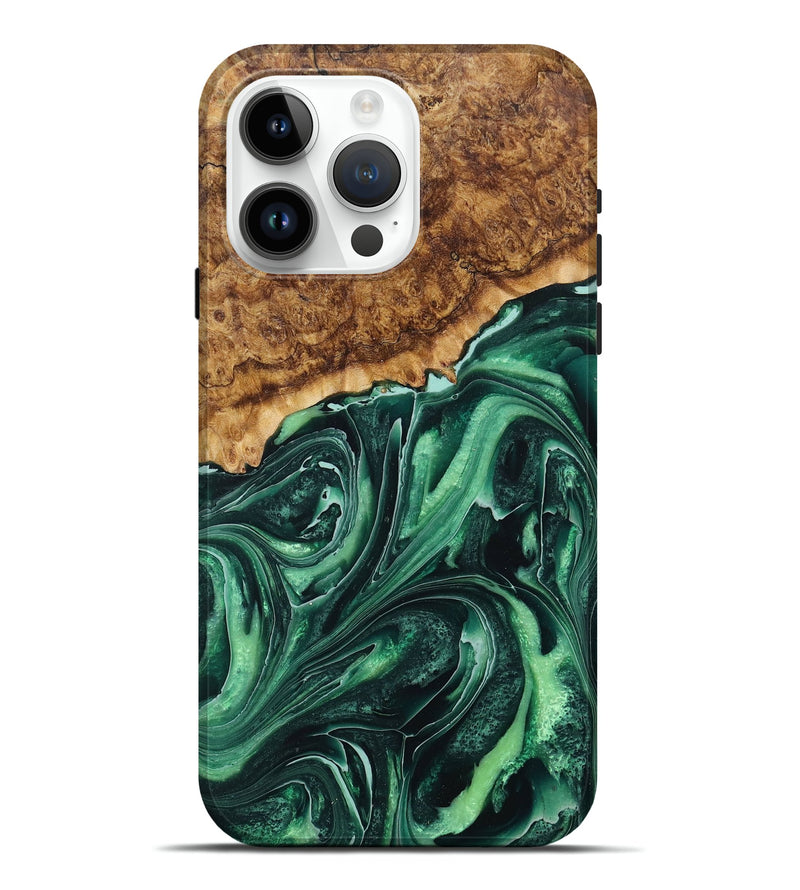 iPhone 15 Pro Max Wood+Resin Live Edge Phone Case - Sonia (Green, 717228)