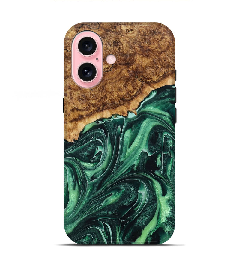 iPhone 16 Wood+Resin Live Edge Phone Case - Sonia (Green, 717228)