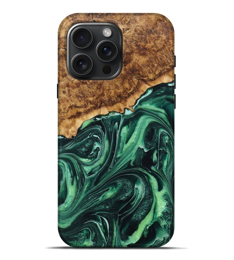 iPhone 16 Pro Max Wood+Resin Live Edge Phone Case - Sonia (Green, 717228)