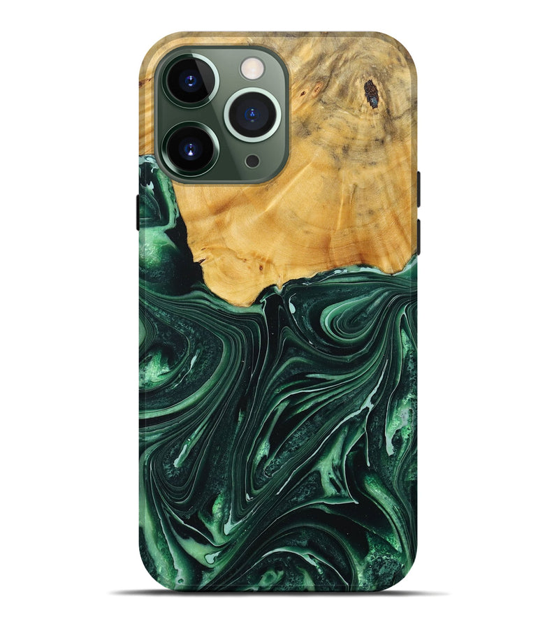 iPhone 13 Pro Max Wood+Resin Live Edge Phone Case - Clarence (Green, 717229)