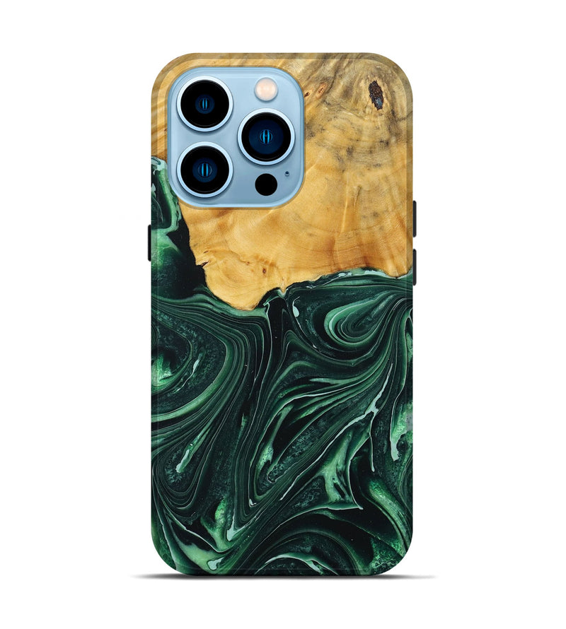 iPhone 14 Pro Wood+Resin Live Edge Phone Case - Clarence (Green, 717229)