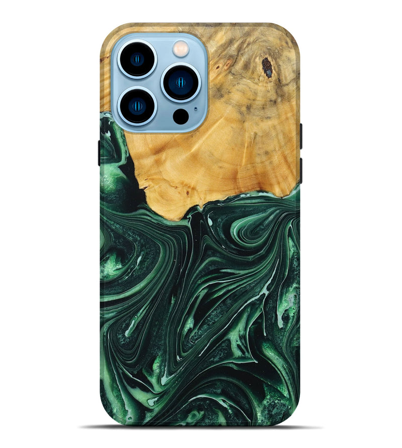 iPhone 14 Pro Max Wood+Resin Live Edge Phone Case - Clarence (Green, 717229)