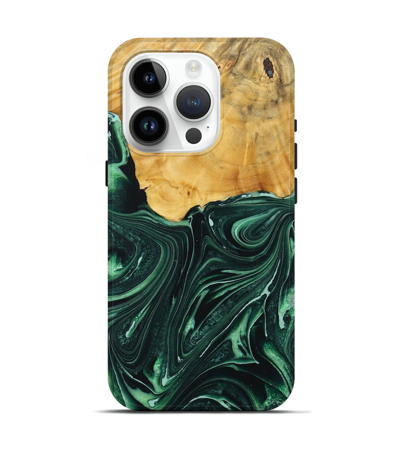 iPhone 15 Pro Wood+Resin Live Edge Phone Case - Clarence (Green, 717229)