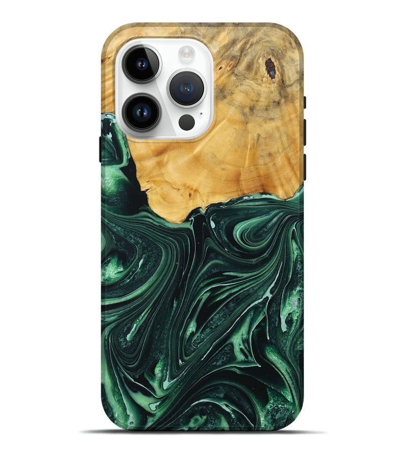 iPhone 15 Pro Max Wood+Resin Live Edge Phone Case - Clarence (Green, 717229)