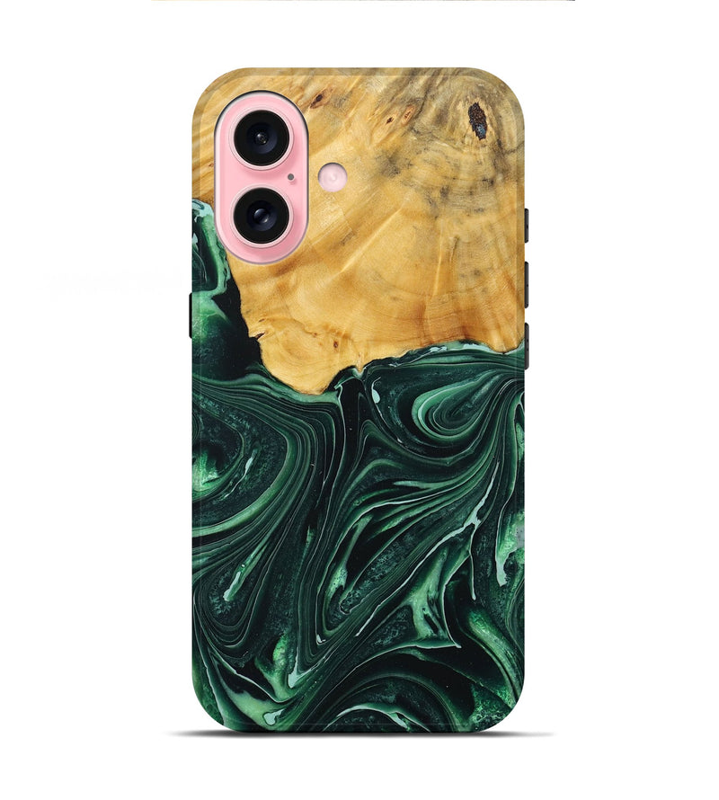 iPhone 16 Wood+Resin Live Edge Phone Case - Clarence (Green, 717229)