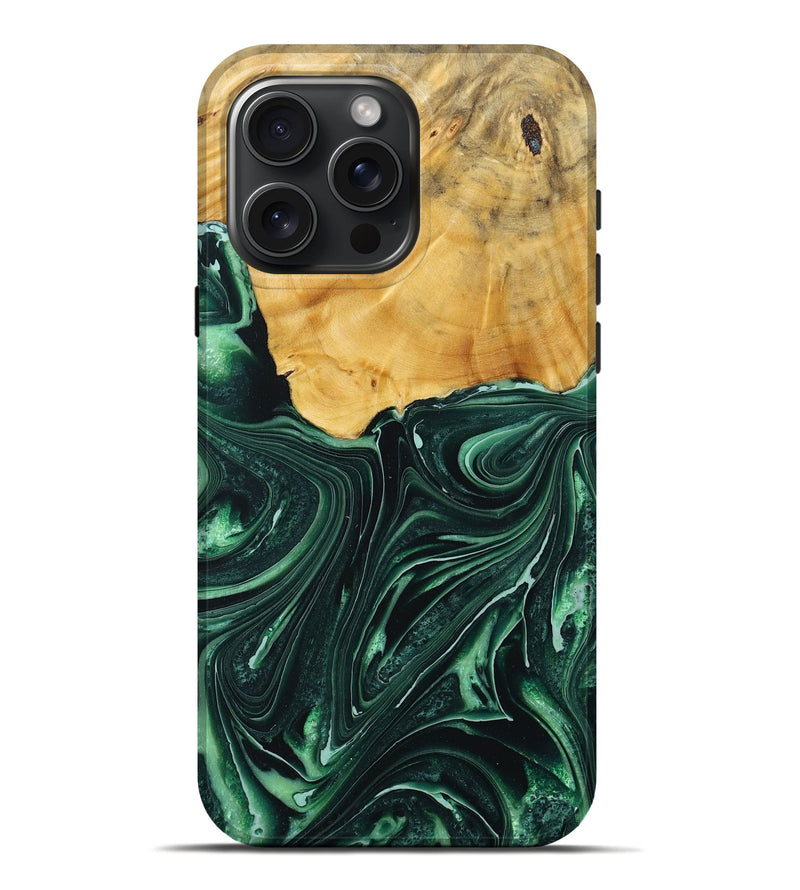 iPhone 16 Pro Max Wood+Resin Live Edge Phone Case - Clarence (Green, 717229)