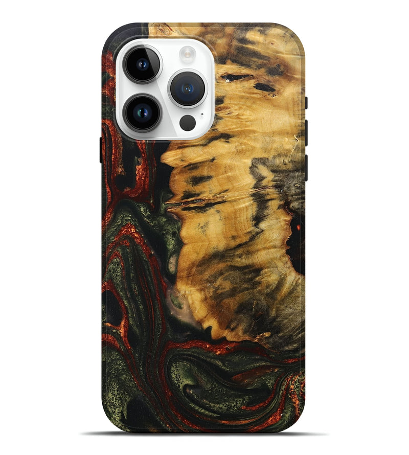 iPhone 15 Pro Max Wood+Resin Live Edge Phone Case - Rosemarie (Green, 717232)