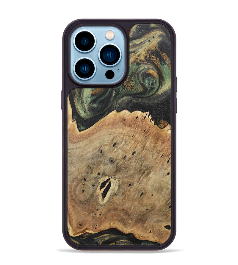 iPhone 14 Pro Max Wood+Resin Phone Case - Lucile (Green, 717293)