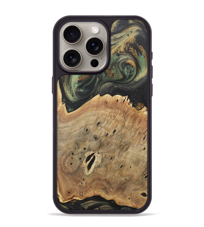 iPhone 15 Pro Max Wood+Resin Phone Case - Lucile (Green, 717293)