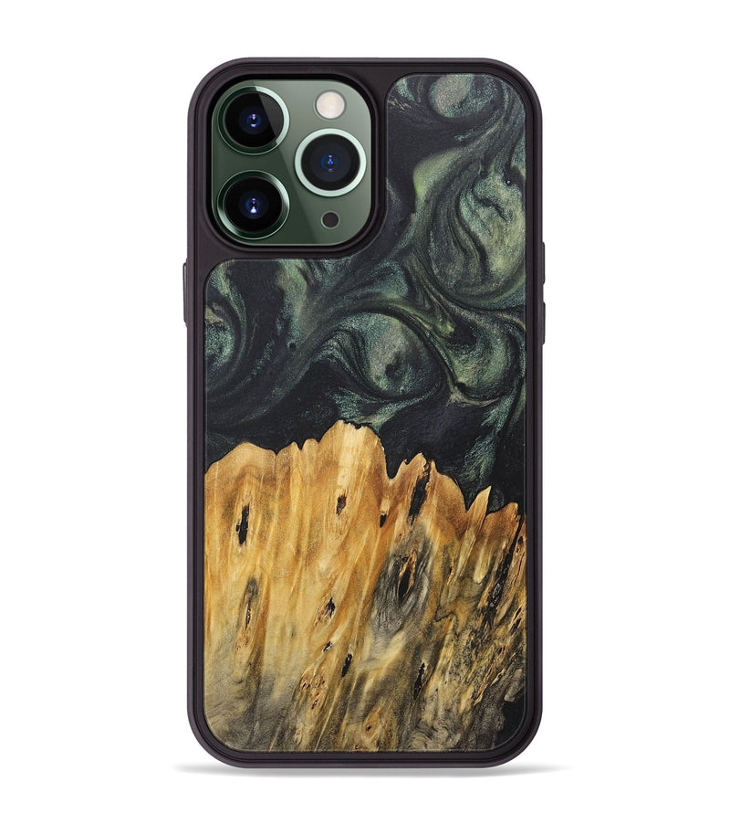 iPhone 13 Pro Max Wood+Resin Phone Case - Melba (Green, 717294)