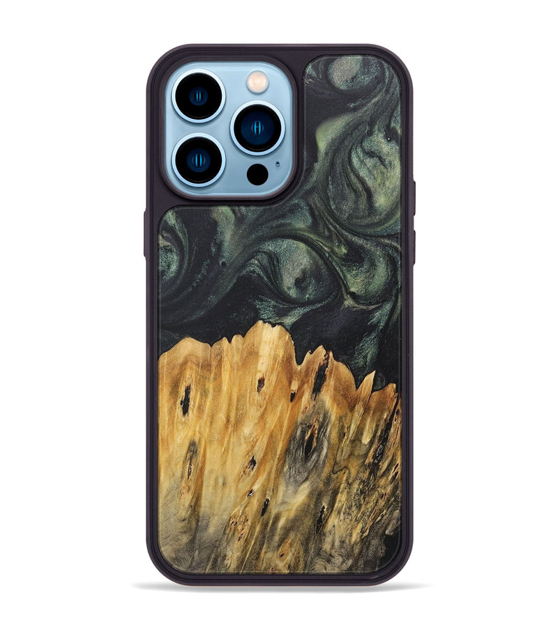 iPhone 14 Pro Max Wood+Resin Phone Case - Melba (Green, 717294)