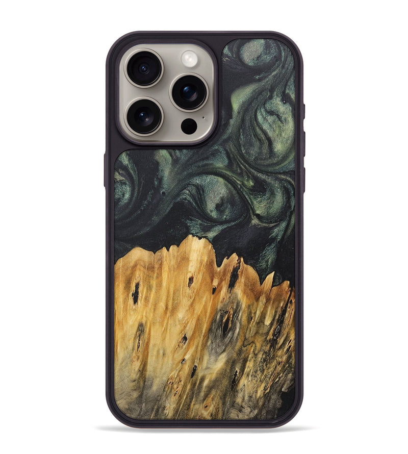 iPhone 15 Pro Max Wood+Resin Phone Case - Melba (Green, 717294)