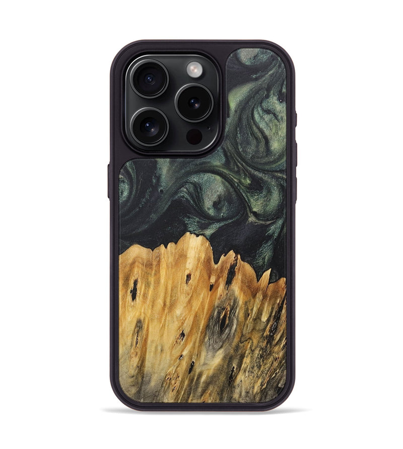 iPhone 15 Pro Wood+Resin Phone Case - Melba (Green, 717294)