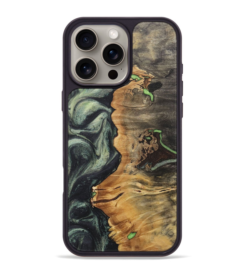 iPhone 16 Pro Max Wood+Resin Phone Case - Natalia (Green, 717295)