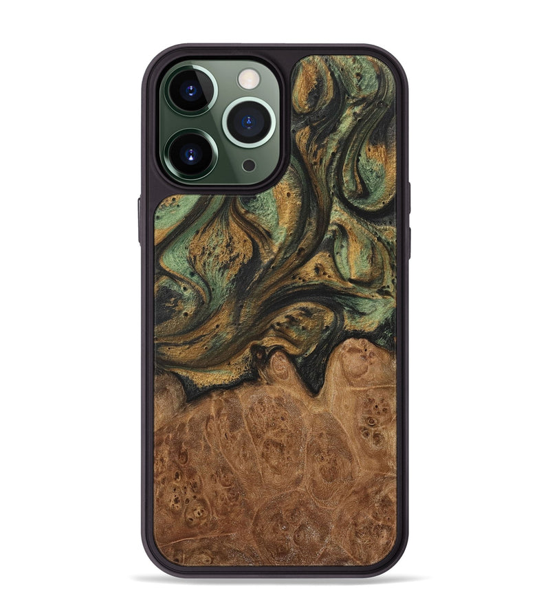 iPhone 13 Pro Max Wood+Resin Phone Case - Justice (Green, 717296)