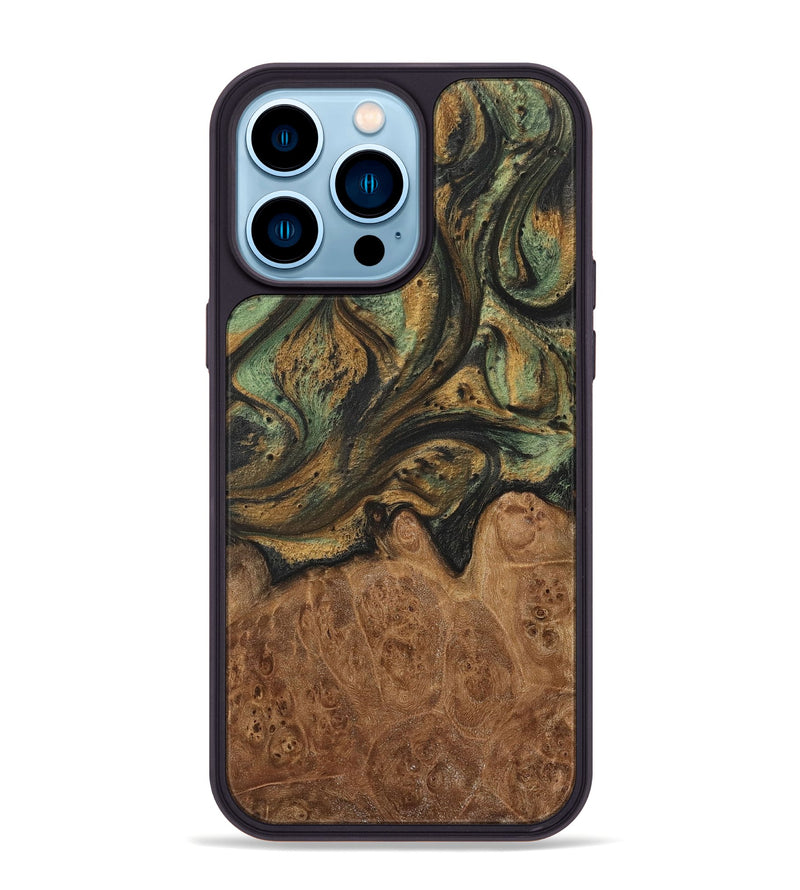 iPhone 14 Pro Max Wood+Resin Phone Case - Justice (Green, 717296)