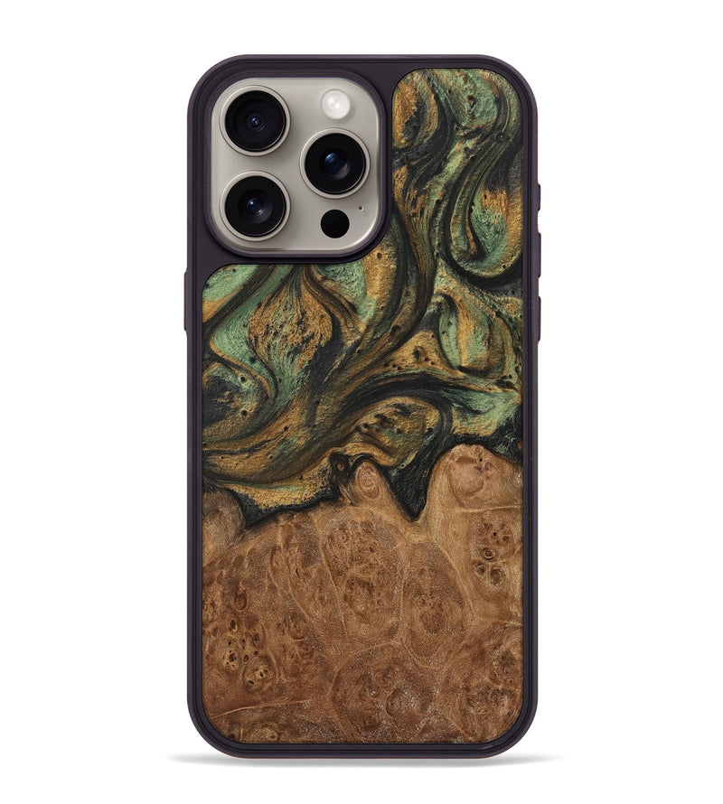 iPhone 15 Pro Max Wood+Resin Phone Case - Justice (Green, 717296)