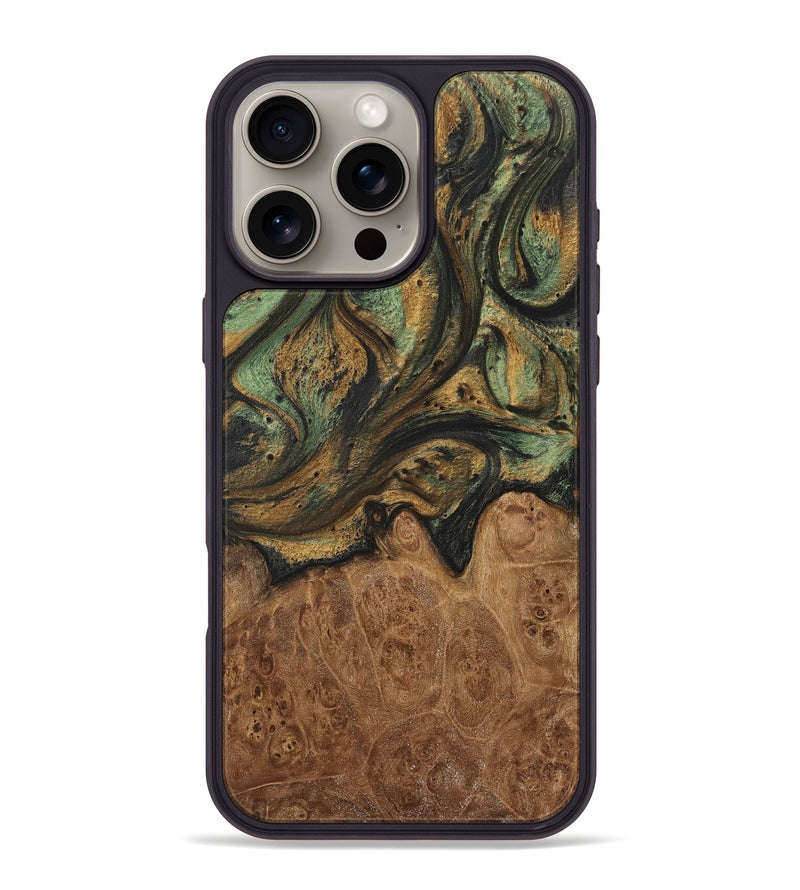 iPhone 16 Pro Max Wood+Resin Phone Case - Justice (Green, 717296)