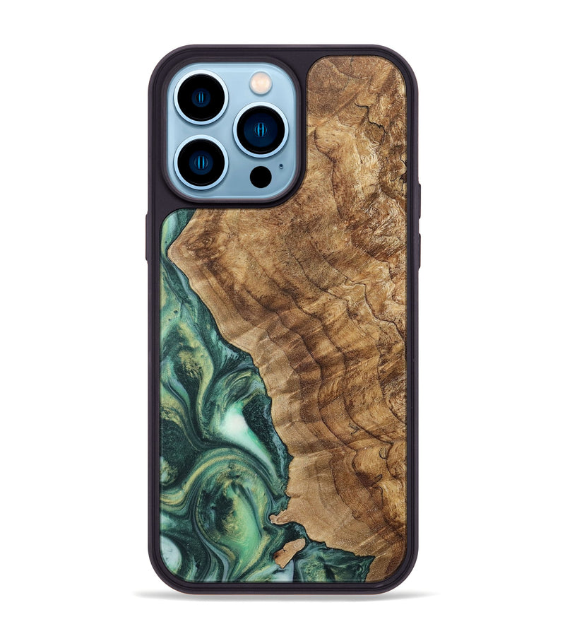 iPhone 14 Pro Max Wood+Resin Phone Case - Arnold (Green, 717302)