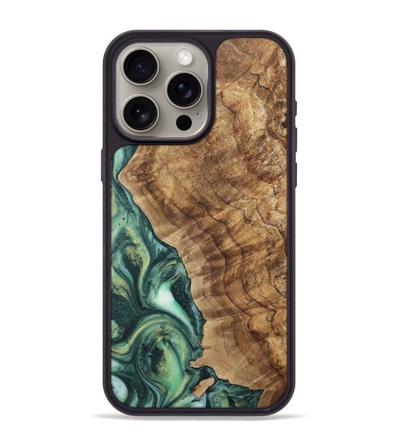 iPhone 15 Pro Max Wood+Resin Phone Case - Arnold (Green, 717302)