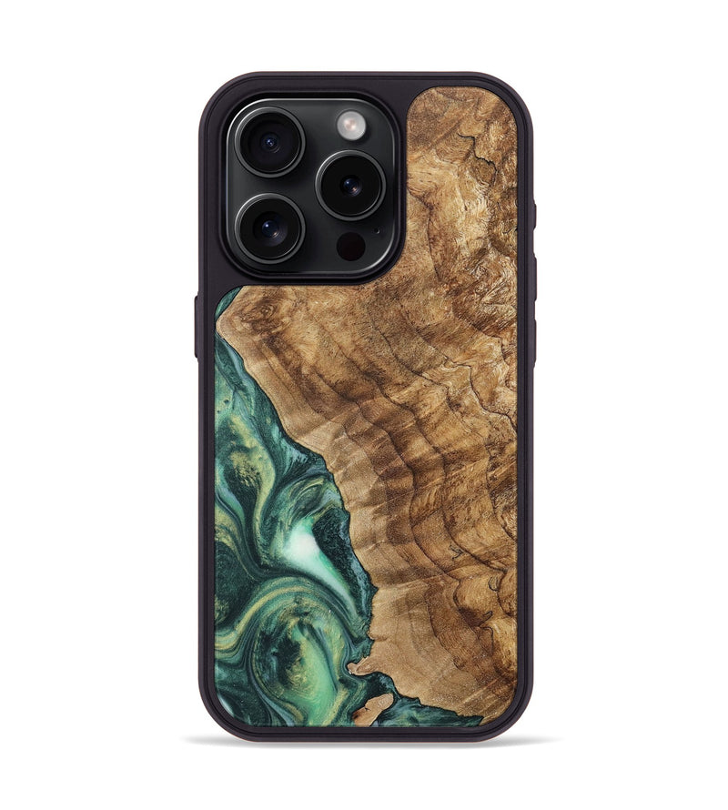 iPhone 15 Pro Wood+Resin Phone Case - Arnold (Green, 717302)