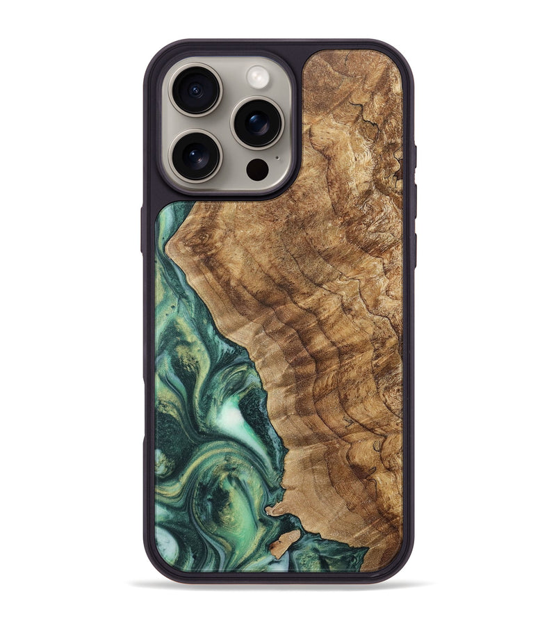 iPhone 16 Pro Max Wood+Resin Phone Case - Arnold (Green, 717302)