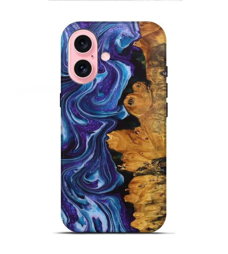 iPhone 16 Wood+Resin Live Edge Phone Case - Natasha (Purple, 717476)