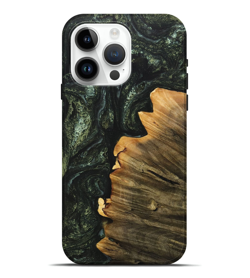 iPhone 15 Pro Max Wood+Resin Live Edge Phone Case - Blakely (Green, 717477)