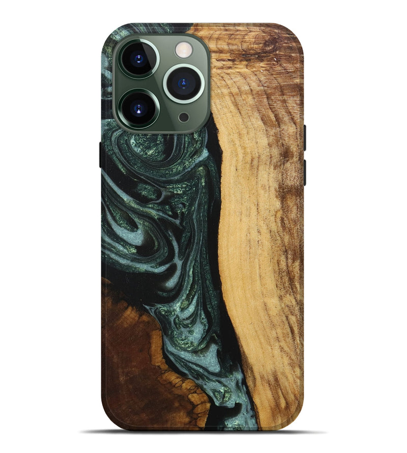 iPhone 13 Pro Max Wood+Resin Live Edge Phone Case - Paul (Green, 717479)