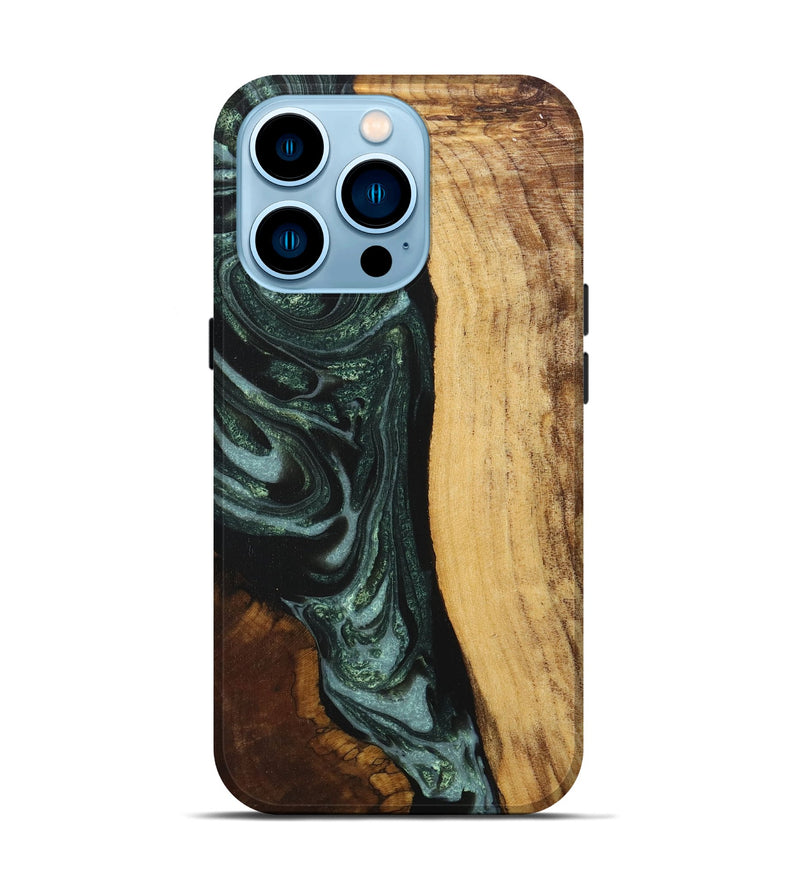 iPhone 14 Pro Wood+Resin Live Edge Phone Case - Paul (Green, 717479)