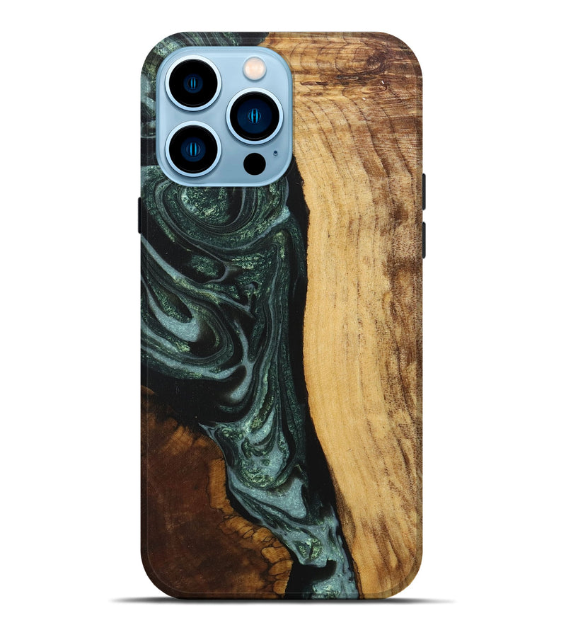 iPhone 14 Pro Max Wood+Resin Live Edge Phone Case - Paul (Green, 717479)