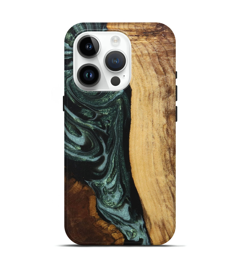 iPhone 15 Pro Wood+Resin Live Edge Phone Case - Paul (Green, 717479)