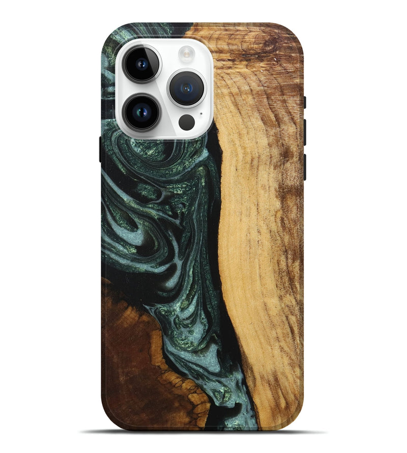 iPhone 15 Pro Max Wood+Resin Live Edge Phone Case - Paul (Green, 717479)