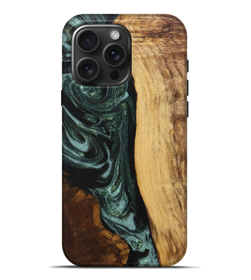 iPhone 16 Pro Max Wood+Resin Live Edge Phone Case - Paul (Green, 717479)