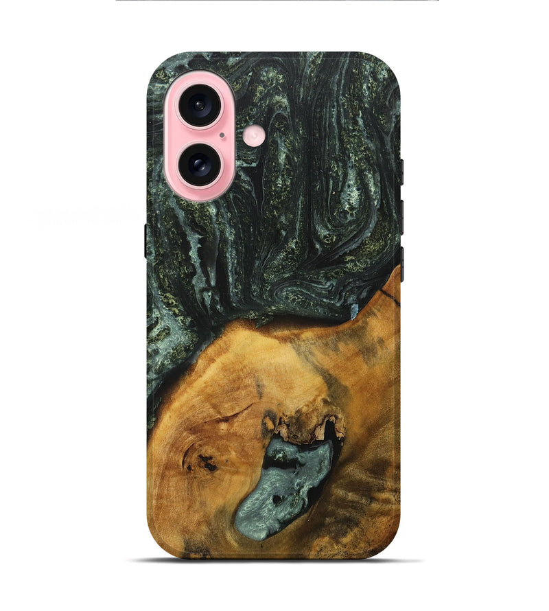 iPhone 16 Wood+Resin Live Edge Phone Case - Jase (Green, 717482)