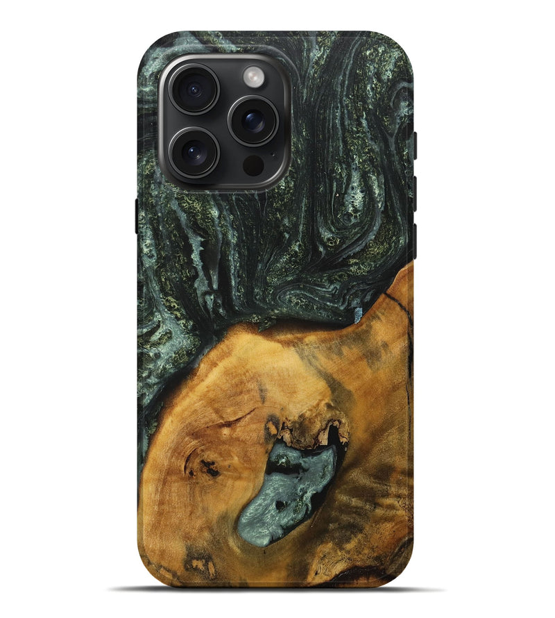 iPhone 16 Pro Max Wood+Resin Live Edge Phone Case - Jase (Green, 717482)