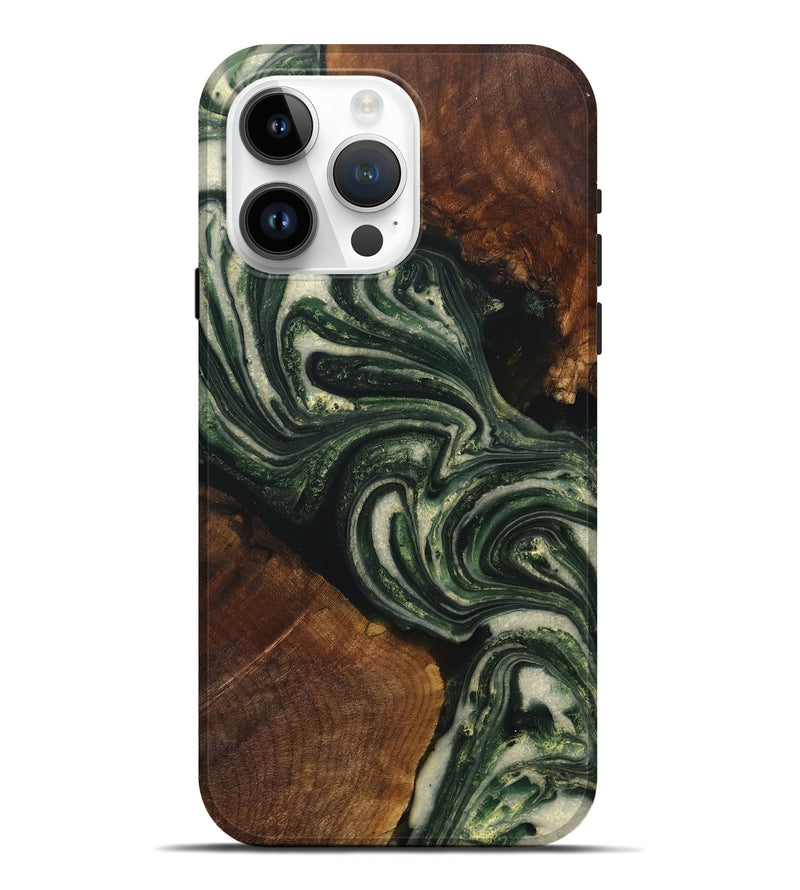 iPhone 15 Pro Max Wood+Resin Live Edge Phone Case - Barrett (Green, 717483)