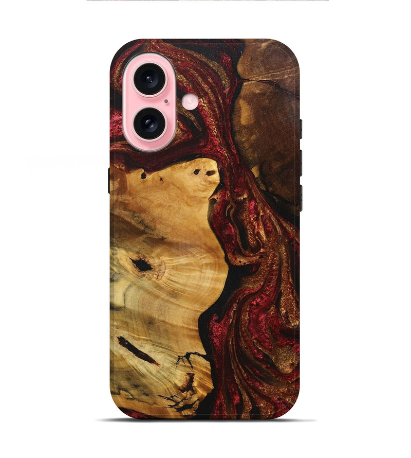 iPhone 16 Wood+Resin Live Edge Phone Case - Melvin (Red, 717492)