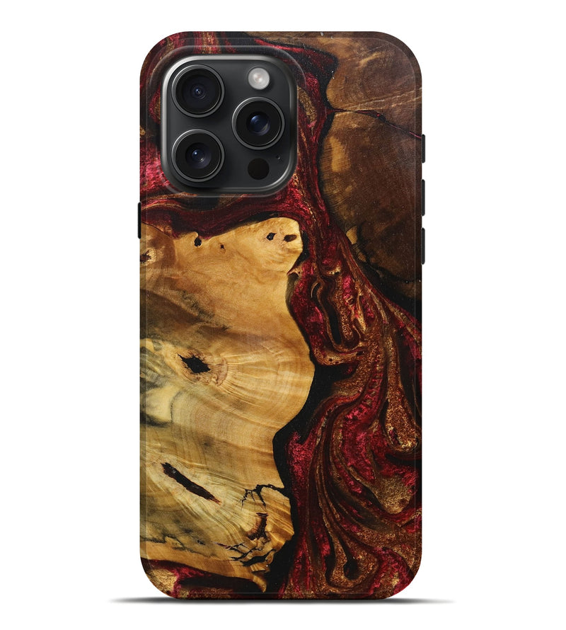 iPhone 16 Pro Max Wood+Resin Live Edge Phone Case - Melvin (Red, 717492)