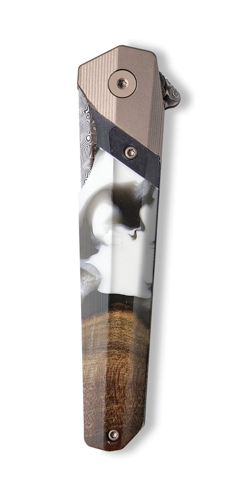 Live Edge Wood+Resin Pocket Knife - Ainsley (Black & White, 717499)