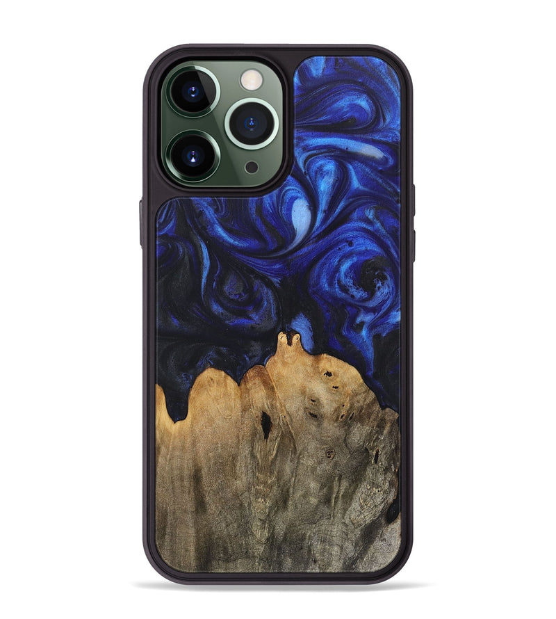 iPhone 13 Pro Max Wood+Resin Phone Case - Teresa (Blue, 717543)