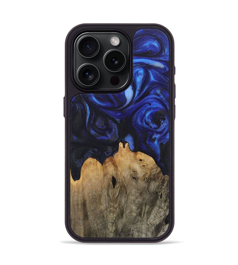 iPhone 15 Pro Wood+Resin Phone Case - Teresa (Blue, 717543)