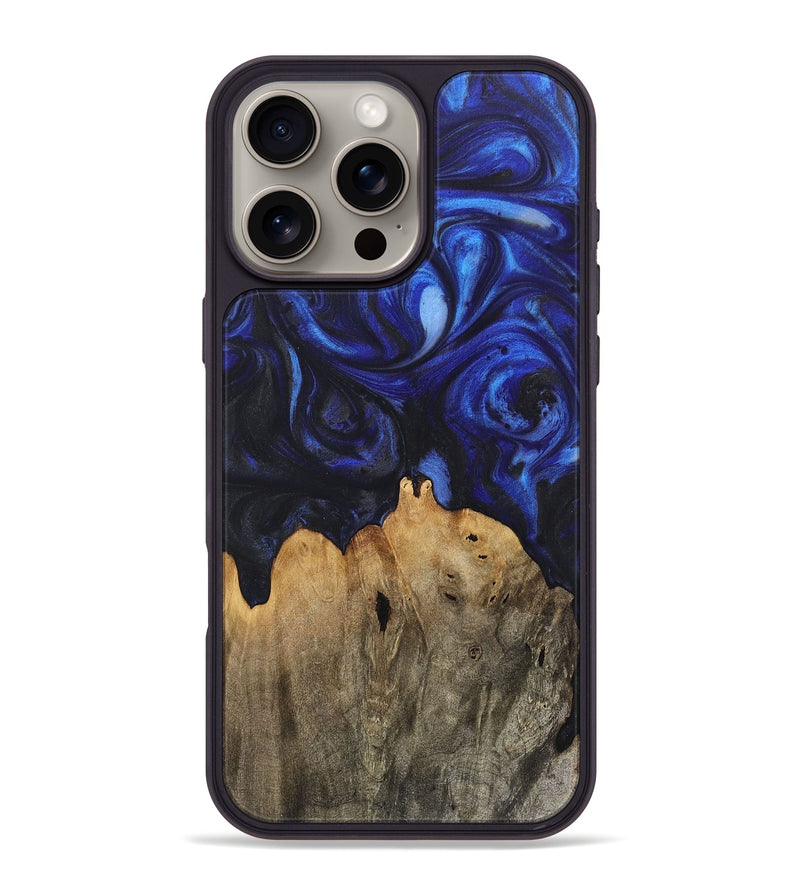 iPhone 16 Pro Max Wood+Resin Phone Case - Teresa (Blue, 717543)