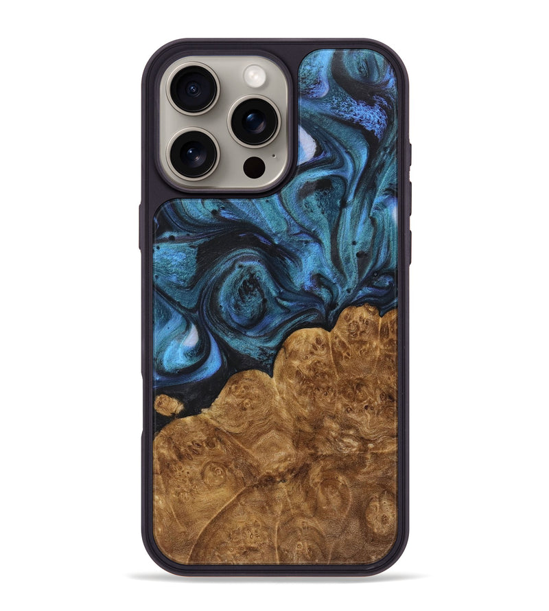 iPhone 16 Pro Max Wood+Resin Phone Case - Marlee (Blue, 717549)