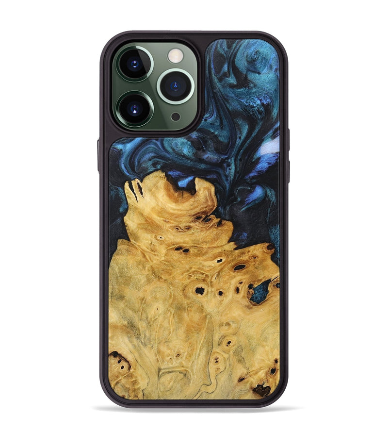 iPhone 13 Pro Max Wood+Resin Phone Case - Mamie (Blue, 717550)