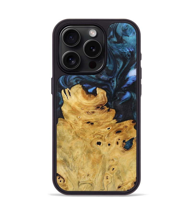 iPhone 15 Pro Wood+Resin Phone Case - Mamie (Blue, 717550)