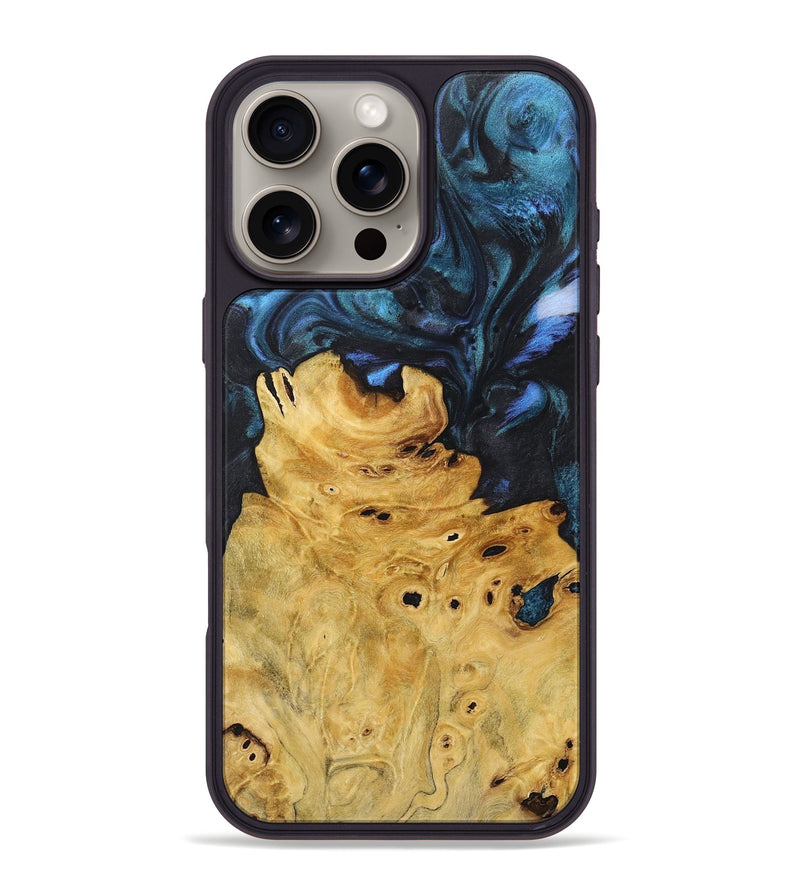 iPhone 16 Pro Max Wood+Resin Phone Case - Mamie (Blue, 717550)