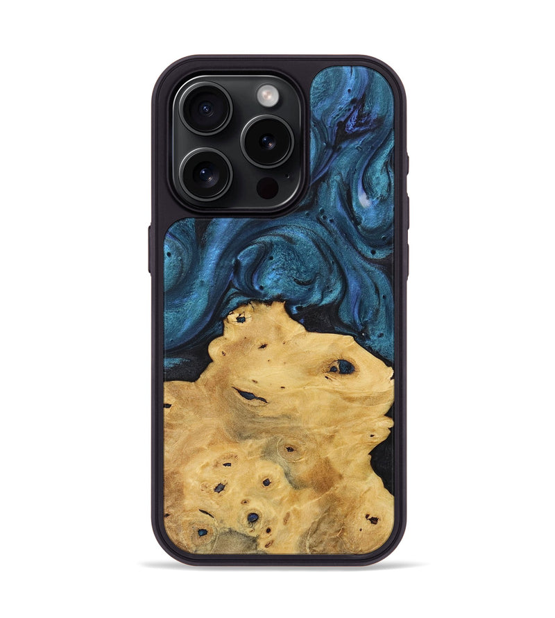 iPhone 15 Pro Wood+Resin Phone Case - Meredith (Blue, 717553)