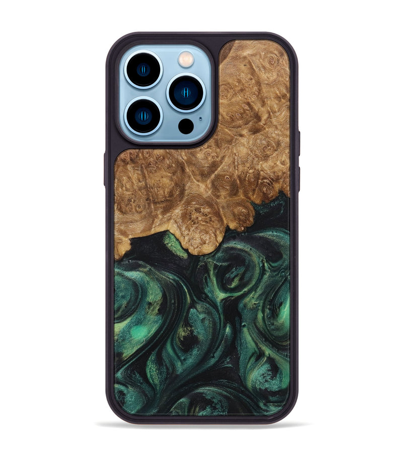 iPhone 14 Pro Max Wood+Resin Phone Case - Willa (Green, 717567)