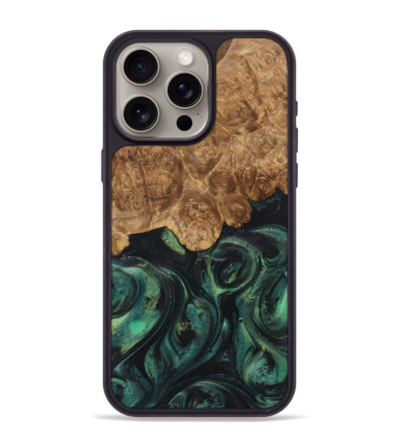 iPhone 15 Pro Max Wood+Resin Phone Case - Willa (Green, 717567)